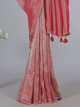 Peach tissue silk gota and zardosi work saree
