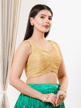 Light gold zari tissue V neck sleeveless blouse
