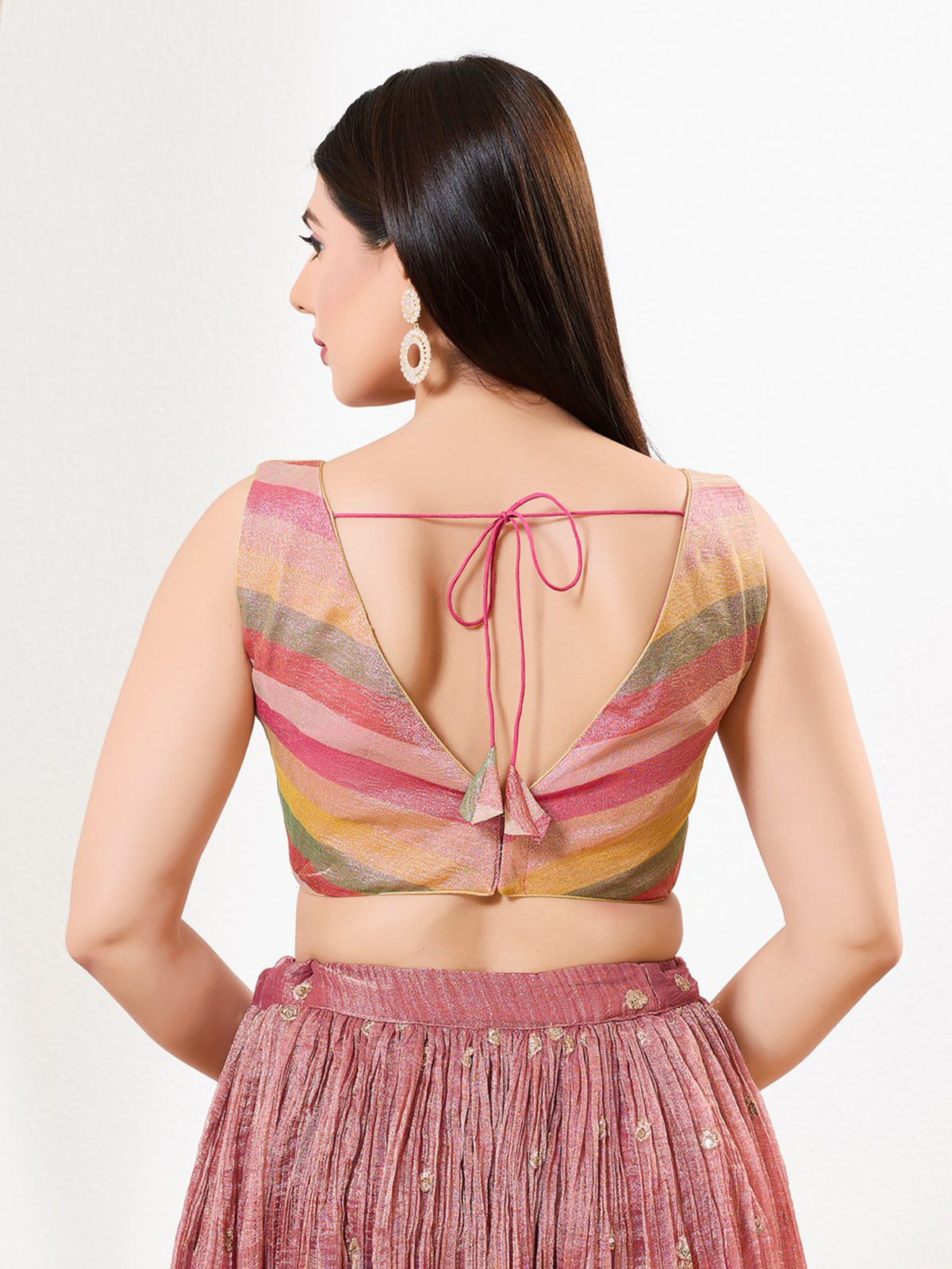 Rust orange printed tissue V neck sleeveless blouse