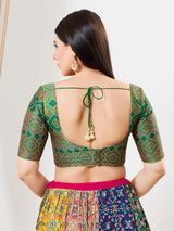 Green multi printed brocade sweetheart blouse