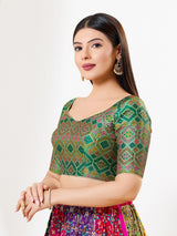 Green multi printed brocade sweetheart blouse