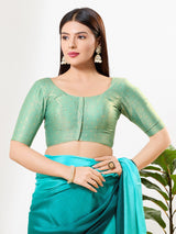 Pista green zari tissue round neck blouse