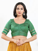 Green zari brocade round neck blouse