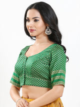 Green zari brocade round neck blouse