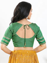 Green zari brocade round neck blouse