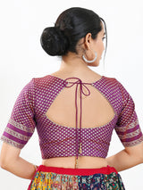 Purple zari brocade round neck blouse