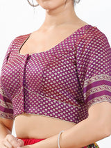 Purple zari brocade round neck blouse