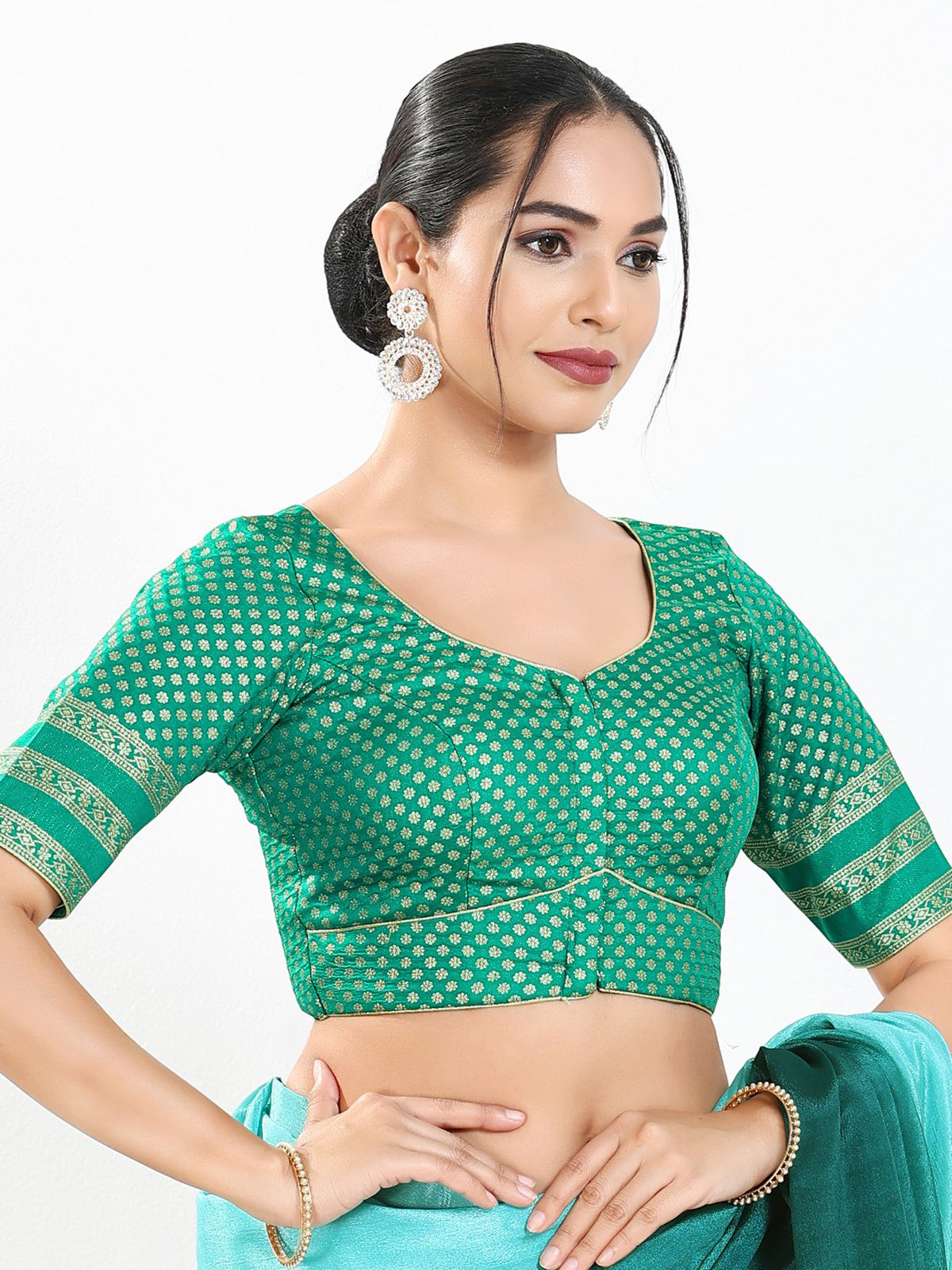 Rama green zari brocade festive blouse