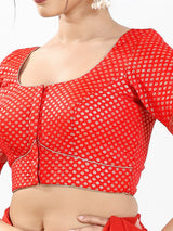 Red zari brocade round neck blouse