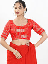 Red zari brocade round neck blouse