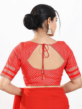 Red zari brocade round neck blouse