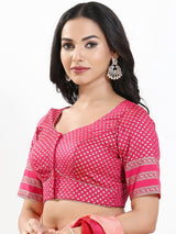 South pink zari brocade front open blouse