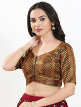 Dark maroon zari brocade sweetheart neck blouse