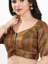 Dark maroon zari brocade sweetheart neck blouse