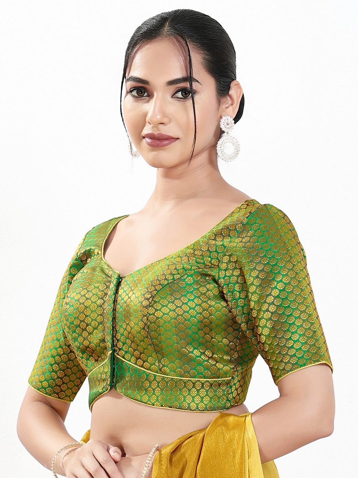 Green zari brocade sweetheart neck festive blouse