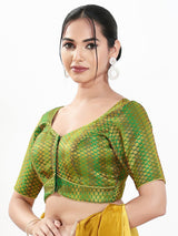 Green zari brocade sweetheart neck festive blouse