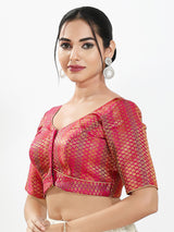 Pink zari brocade sweetheart neck blouse