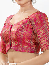 Pink zari brocade sweetheart neck blouse