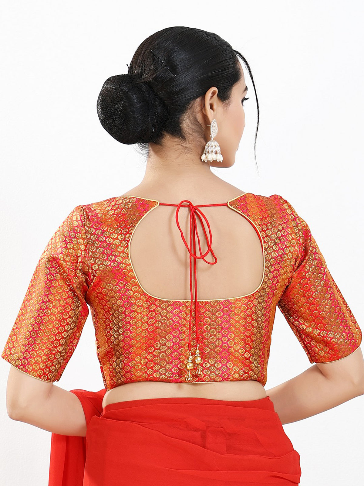 Red zari brocade sweetheart neck wedding blouse
