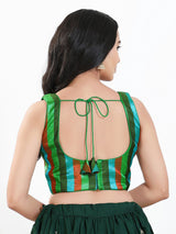 Green multi zari brocade square neck blouse