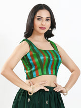 Green multi zari brocade square neck blouse