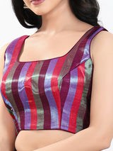 Wine multi zari brocade square neck blouse