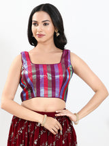 Wine multi zari brocade square neck blouse