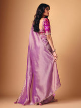 Pastel purple saree in tissue silk with ready made blouse