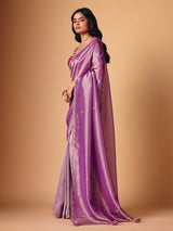 Pastel purple saree in tissue silk with ready made blouse