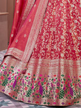 Maroon banarasi silk zari work lehenga choli ensemble