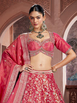 Maroon banarasi silk zari work lehenga choli ensemble
