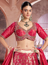 Maroon banarasi silk mirror work lehenga choli