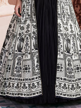 Black silk designer long jacket style lehenga choli