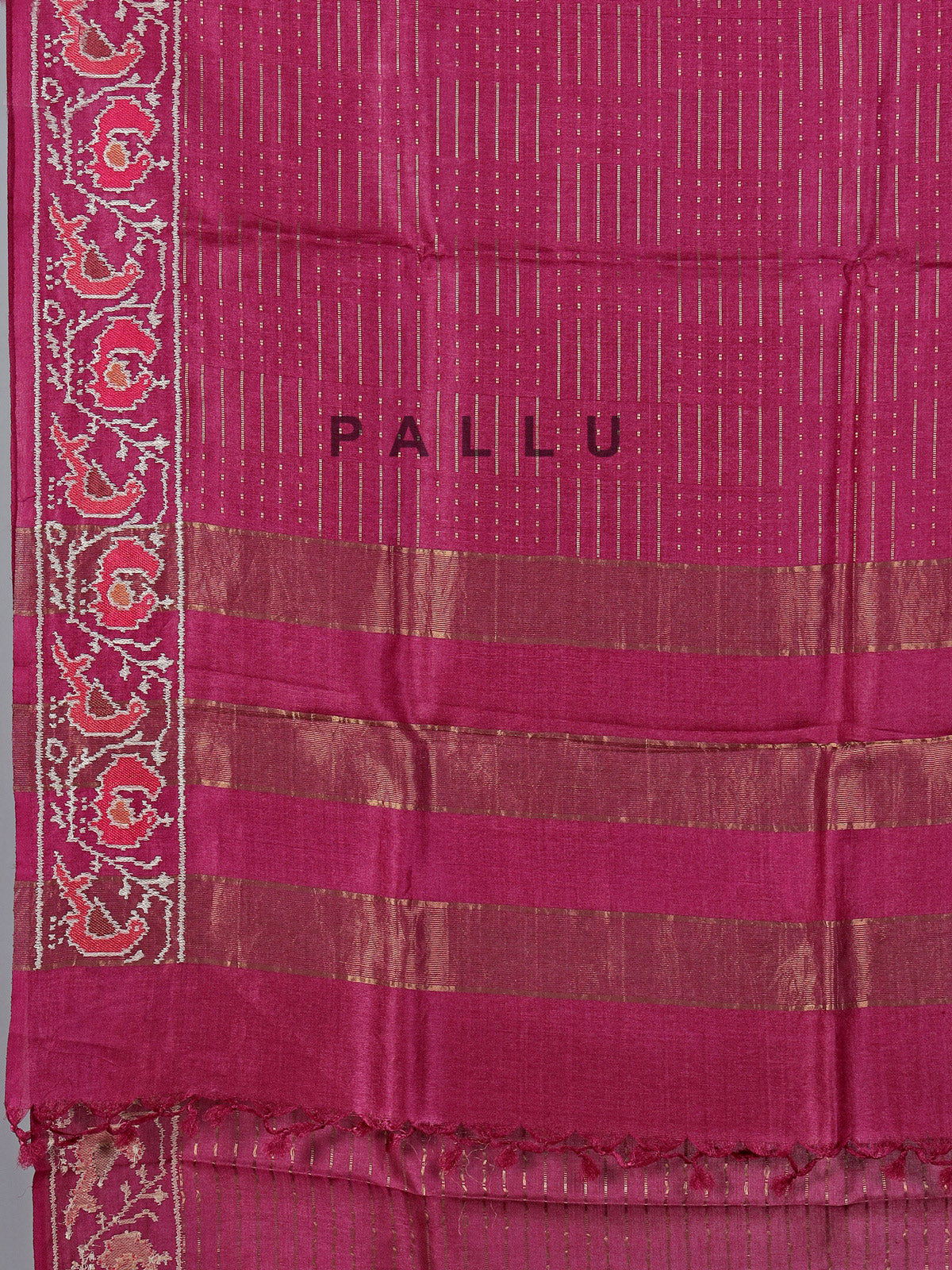 Maroon art tusser silk patola print border saree