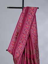Maroon art tusser silk patola print border saree