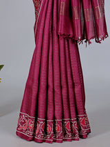 Maroon art tusser silk patola print border saree