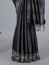 Black art tusser silk patola print border saree