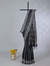Black art tusser silk patola print border saree