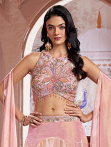 Pink crepe silk boat neck lehenga choli