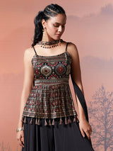 Black georgette silk printed palazzo suit with dupatta