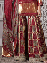 Maroon printed punjabi style palazzo suit