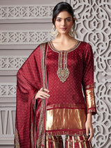 Maroon printed punjabi style palazzo suit