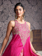 Rani pink silk embellished palazzo suit