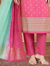 Pink contrast dupatta embellished silk salwar suit