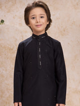 Black cotton silk embroidered kurta suit