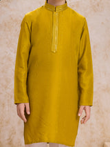 Yellow festive kurta suit in cotton silk for boys