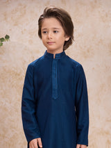 Navy blue cotton silk festive kurta suit
