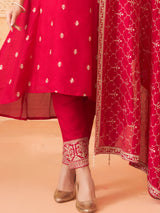 Rani pink designer silk stand collar neck salwar suit