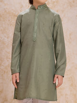 Pista green cotton silk ethnic kurta suit