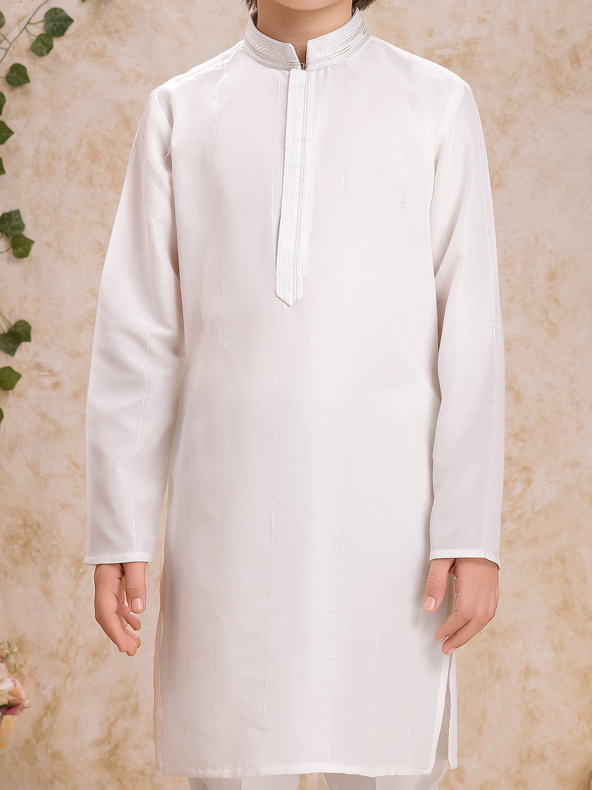 White cotton silk classic kurta suit